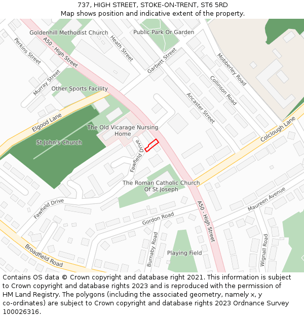 737, HIGH STREET, STOKE-ON-TRENT, ST6 5RD: Location map and indicative extent of plot