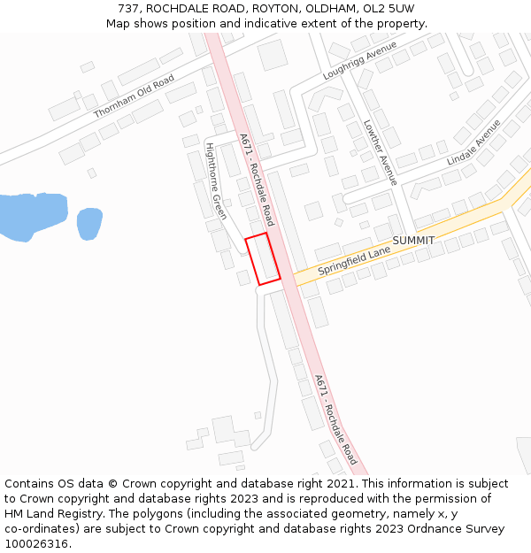 737, ROCHDALE ROAD, ROYTON, OLDHAM, OL2 5UW: Location map and indicative extent of plot