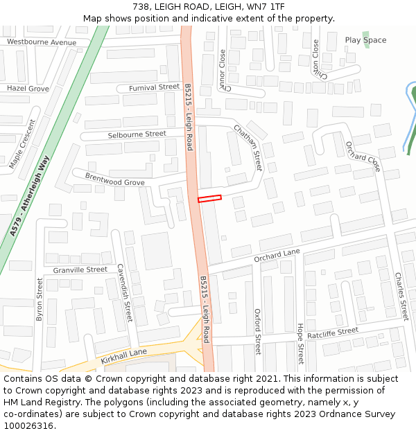 738, LEIGH ROAD, LEIGH, WN7 1TF: Location map and indicative extent of plot