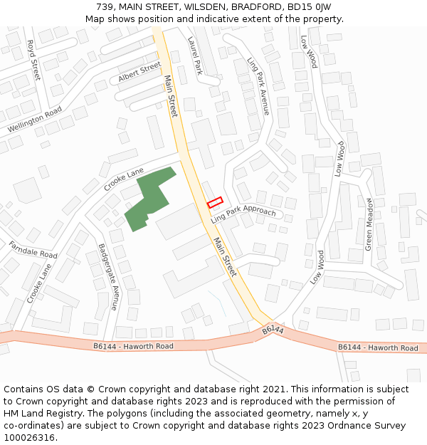739, MAIN STREET, WILSDEN, BRADFORD, BD15 0JW: Location map and indicative extent of plot
