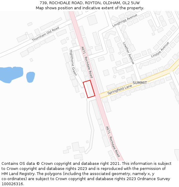 739, ROCHDALE ROAD, ROYTON, OLDHAM, OL2 5UW: Location map and indicative extent of plot