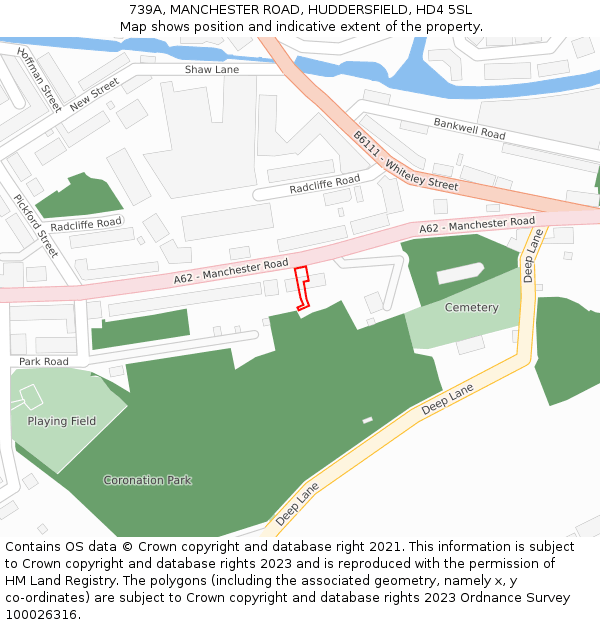 739A, MANCHESTER ROAD, HUDDERSFIELD, HD4 5SL: Location map and indicative extent of plot