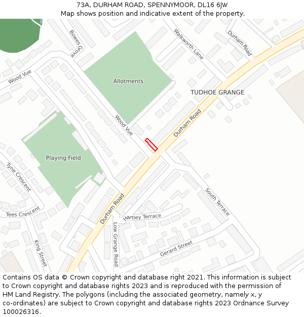 73A, DURHAM ROAD, SPENNYMOOR, DL16 6JW: Location map and indicative extent of plot