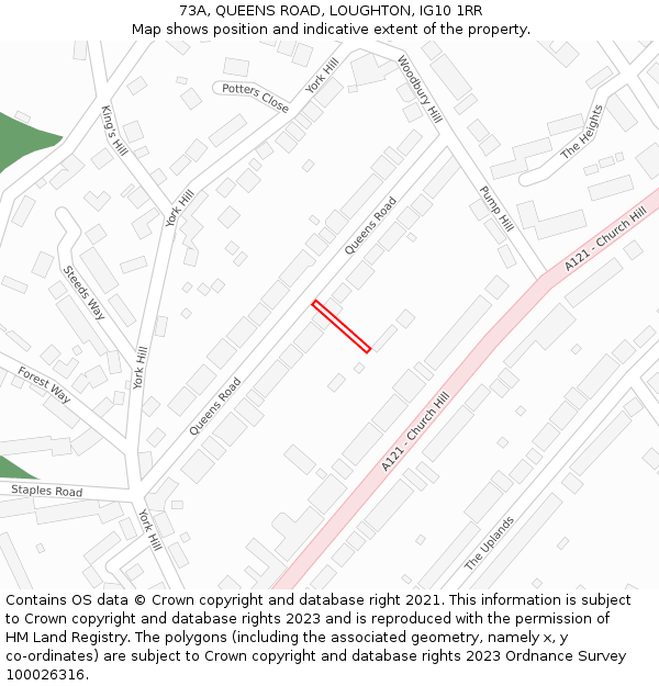 73A, QUEENS ROAD, LOUGHTON, IG10 1RR: Location map and indicative extent of plot