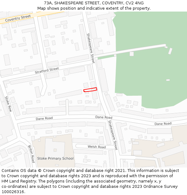 73A, SHAKESPEARE STREET, COVENTRY, CV2 4NG: Location map and indicative extent of plot