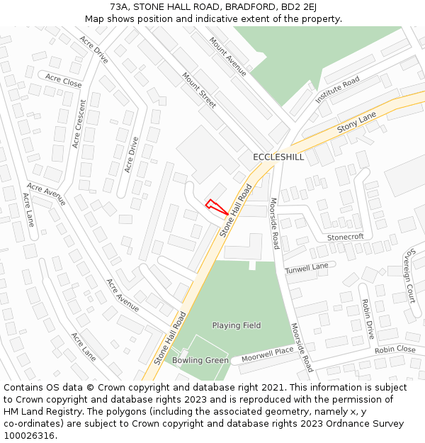 73A, STONE HALL ROAD, BRADFORD, BD2 2EJ: Location map and indicative extent of plot