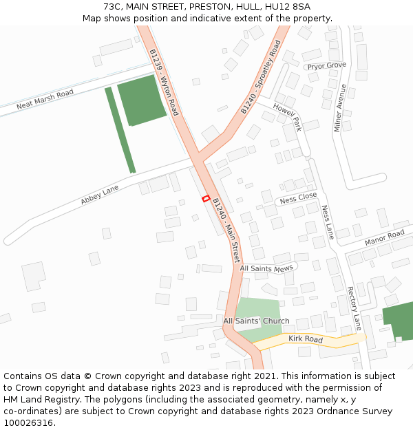 73C, MAIN STREET, PRESTON, HULL, HU12 8SA: Location map and indicative extent of plot