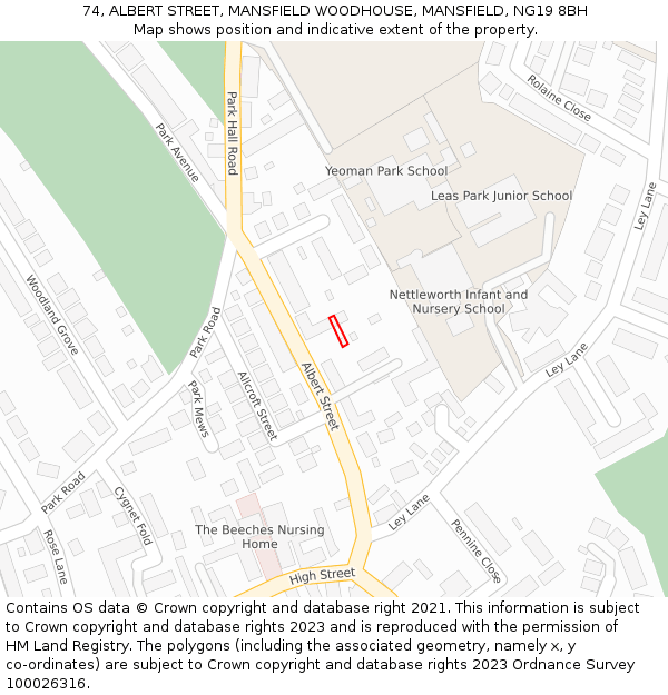 74, ALBERT STREET, MANSFIELD WOODHOUSE, MANSFIELD, NG19 8BH: Location map and indicative extent of plot