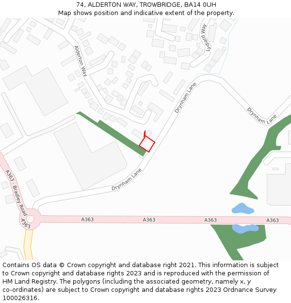 74, ALDERTON WAY, TROWBRIDGE, BA14 0UH: Location map and indicative extent of plot