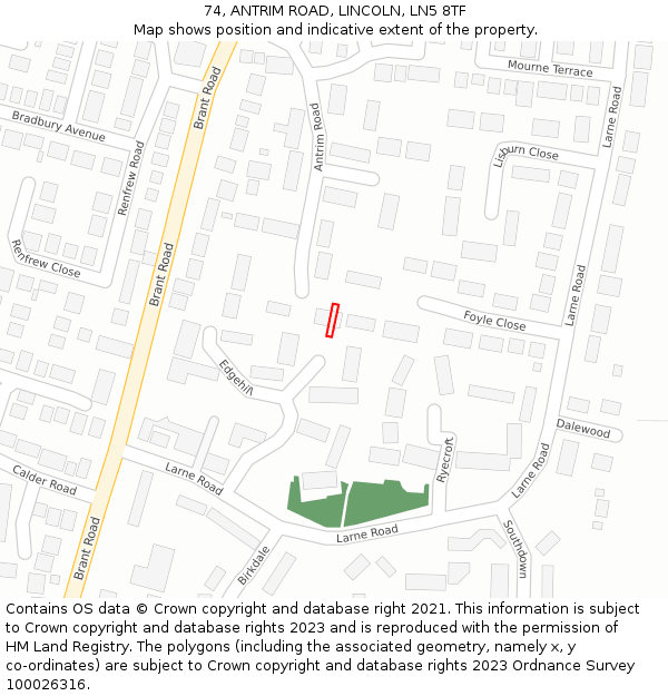 74, ANTRIM ROAD, LINCOLN, LN5 8TF: Location map and indicative extent of plot