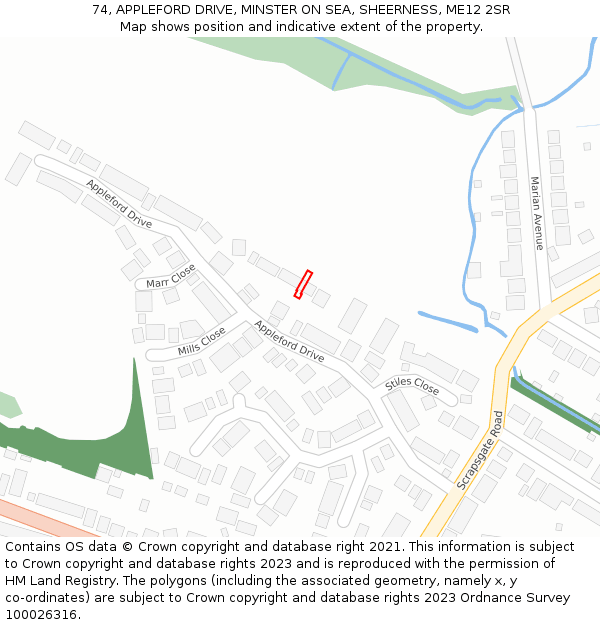 74, APPLEFORD DRIVE, MINSTER ON SEA, SHEERNESS, ME12 2SR: Location map and indicative extent of plot
