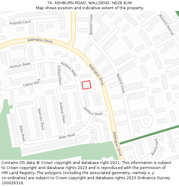 74, ASHBURN ROAD, WALLSEND, NE28 9UW: Location map and indicative extent of plot