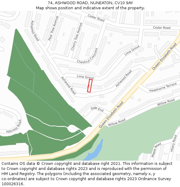 74, ASHWOOD ROAD, NUNEATON, CV10 9AY: Location map and indicative extent of plot