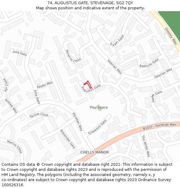 74, AUGUSTUS GATE, STEVENAGE, SG2 7QY: Location map and indicative extent of plot