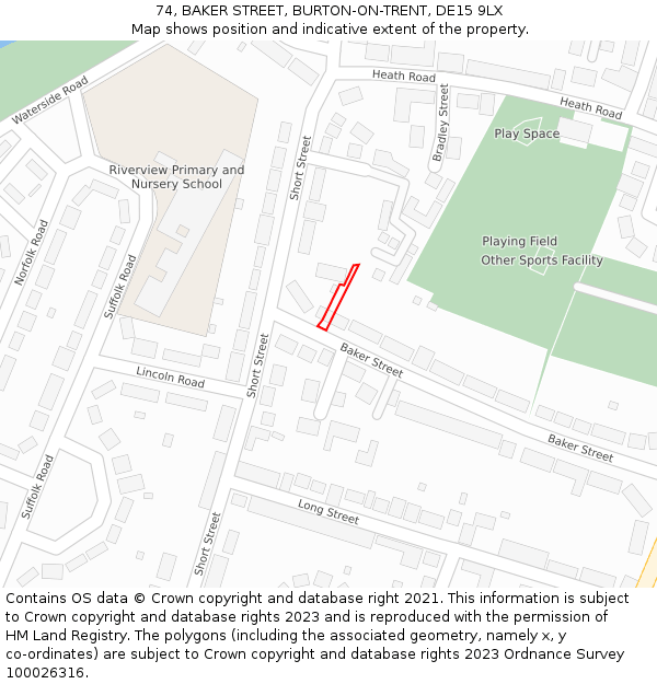 74, BAKER STREET, BURTON-ON-TRENT, DE15 9LX: Location map and indicative extent of plot