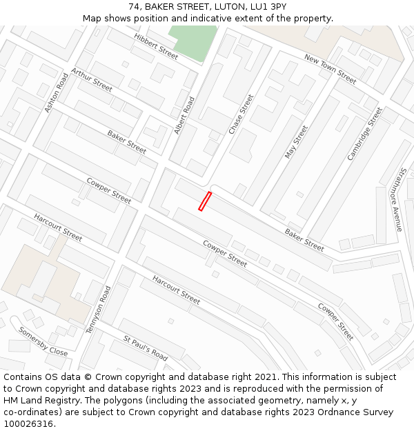 74, BAKER STREET, LUTON, LU1 3PY: Location map and indicative extent of plot