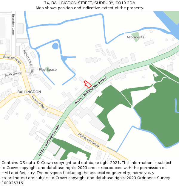 74, BALLINGDON STREET, SUDBURY, CO10 2DA: Location map and indicative extent of plot