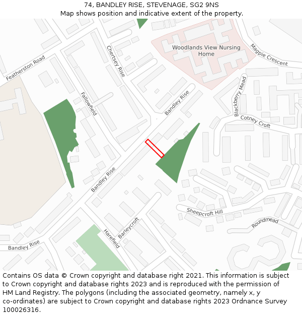 74, BANDLEY RISE, STEVENAGE, SG2 9NS: Location map and indicative extent of plot