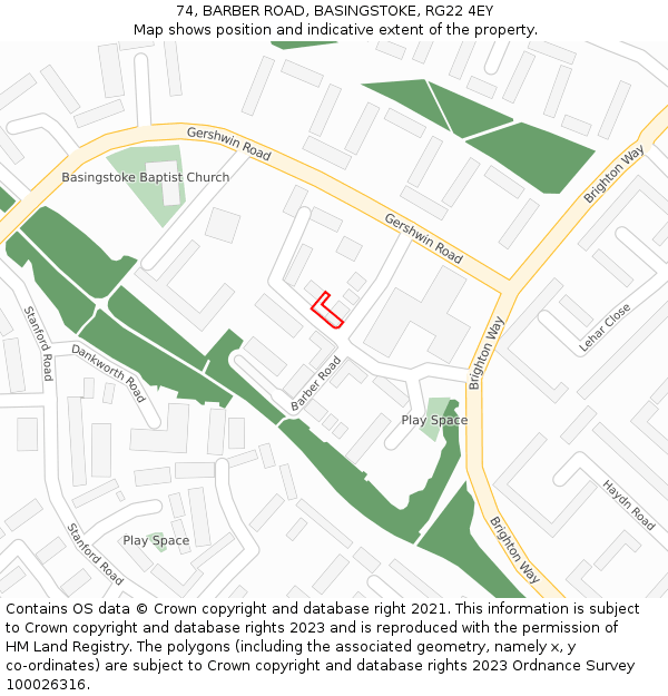 74, BARBER ROAD, BASINGSTOKE, RG22 4EY: Location map and indicative extent of plot