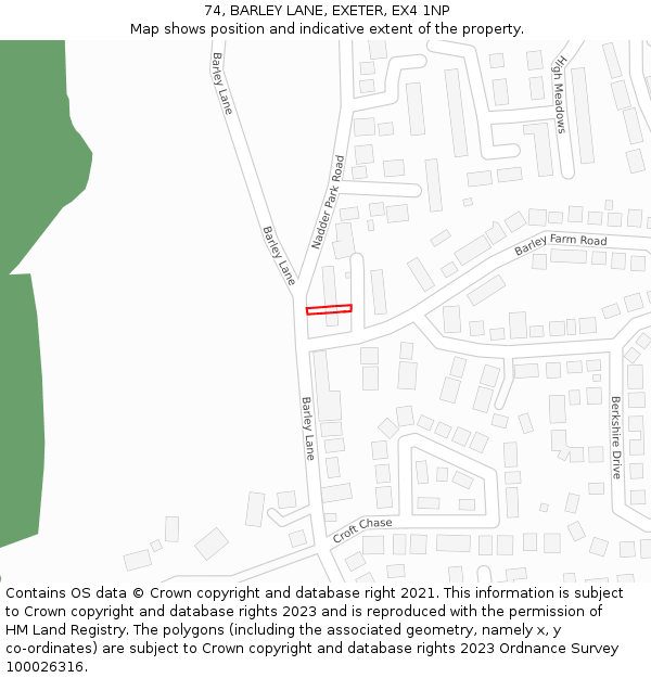 74, BARLEY LANE, EXETER, EX4 1NP: Location map and indicative extent of plot