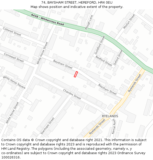 74, BAYSHAM STREET, HEREFORD, HR4 0EU: Location map and indicative extent of plot