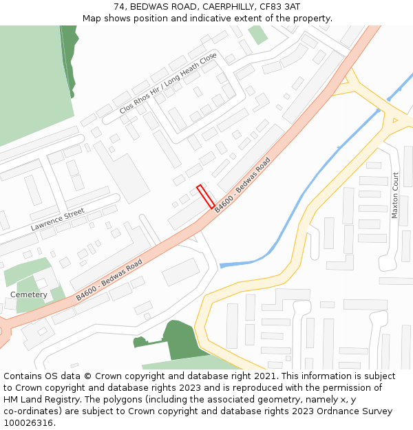 74, BEDWAS ROAD, CAERPHILLY, CF83 3AT: Location map and indicative extent of plot