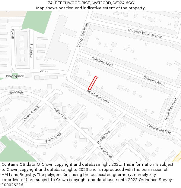 74, BEECHWOOD RISE, WATFORD, WD24 6SG: Location map and indicative extent of plot