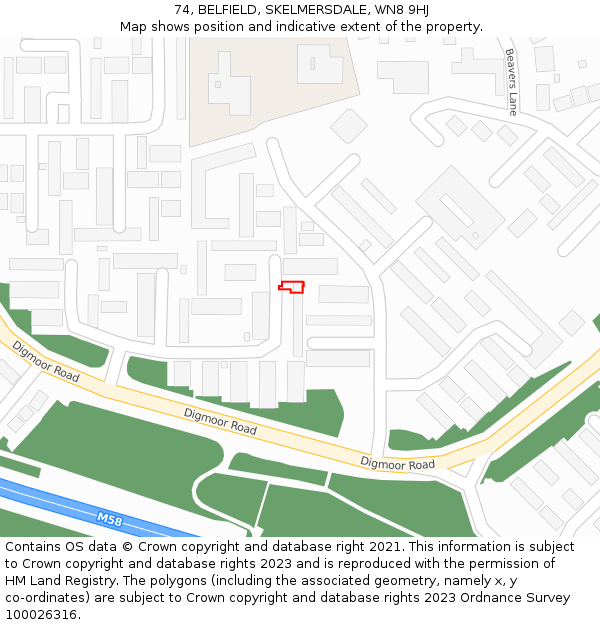74, BELFIELD, SKELMERSDALE, WN8 9HJ: Location map and indicative extent of plot