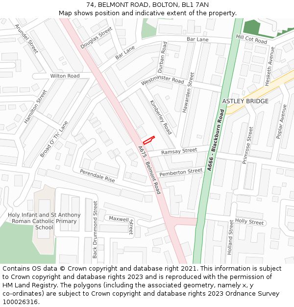 74, BELMONT ROAD, BOLTON, BL1 7AN: Location map and indicative extent of plot