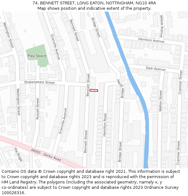 74, BENNETT STREET, LONG EATON, NOTTINGHAM, NG10 4RA: Location map and indicative extent of plot
