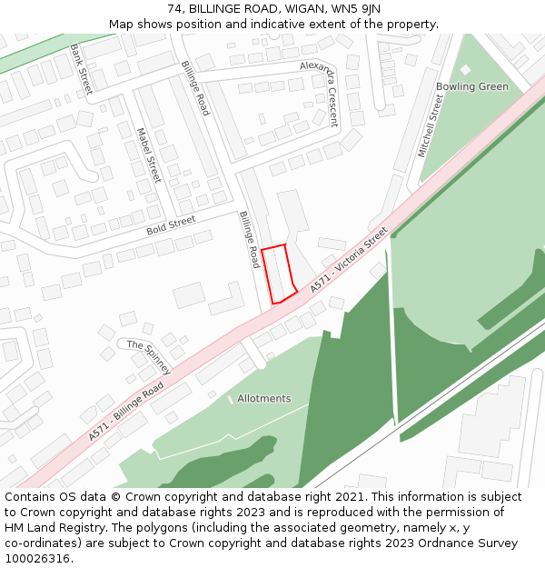 74, BILLINGE ROAD, WIGAN, WN5 9JN: Location map and indicative extent of plot