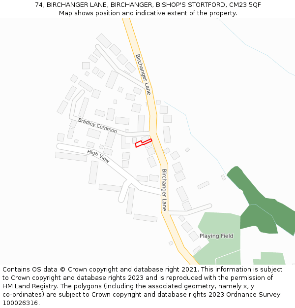 74, BIRCHANGER LANE, BIRCHANGER, BISHOP'S STORTFORD, CM23 5QF: Location map and indicative extent of plot