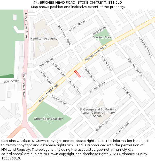 74, BIRCHES HEAD ROAD, STOKE-ON-TRENT, ST1 6LQ: Location map and indicative extent of plot