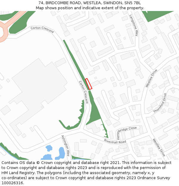 74, BIRDCOMBE ROAD, WESTLEA, SWINDON, SN5 7BL: Location map and indicative extent of plot