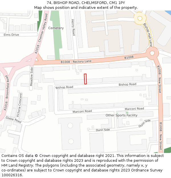 74, BISHOP ROAD, CHELMSFORD, CM1 1PY: Location map and indicative extent of plot