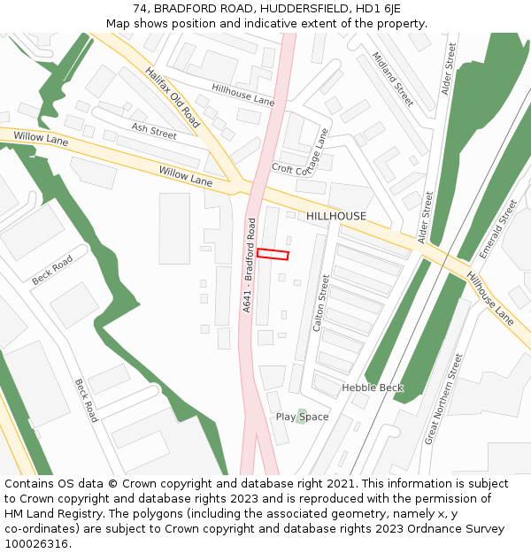 74, BRADFORD ROAD, HUDDERSFIELD, HD1 6JE: Location map and indicative extent of plot