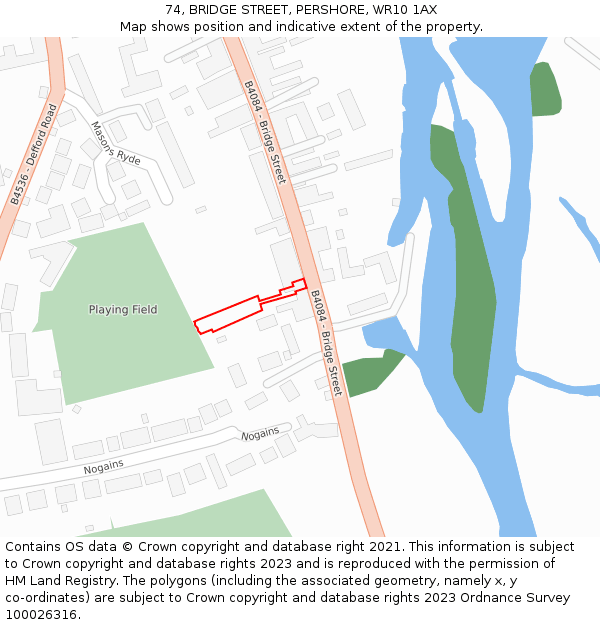 74, BRIDGE STREET, PERSHORE, WR10 1AX: Location map and indicative extent of plot