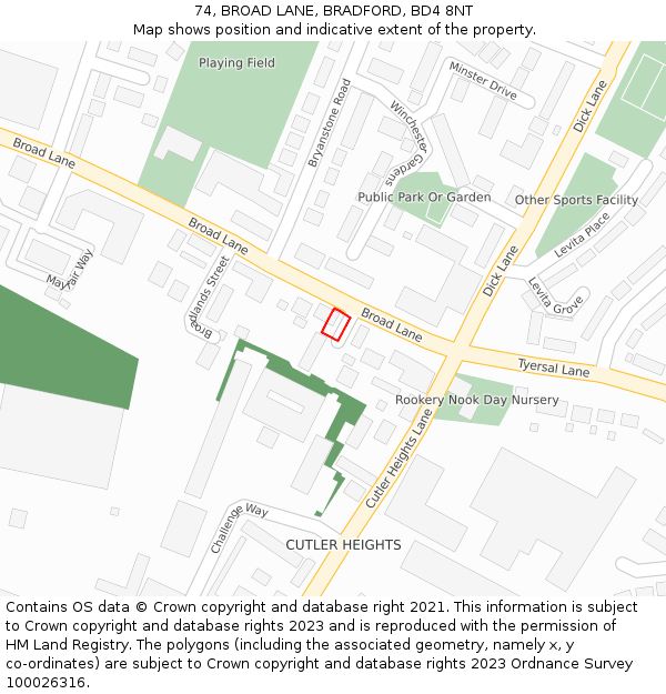 74, BROAD LANE, BRADFORD, BD4 8NT: Location map and indicative extent of plot