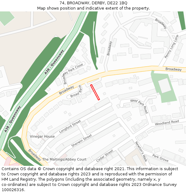 74, BROADWAY, DERBY, DE22 1BQ: Location map and indicative extent of plot