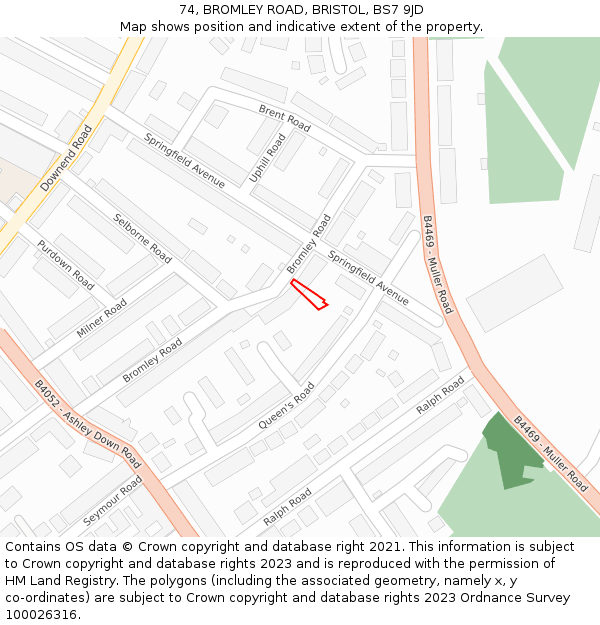 74, BROMLEY ROAD, BRISTOL, BS7 9JD: Location map and indicative extent of plot