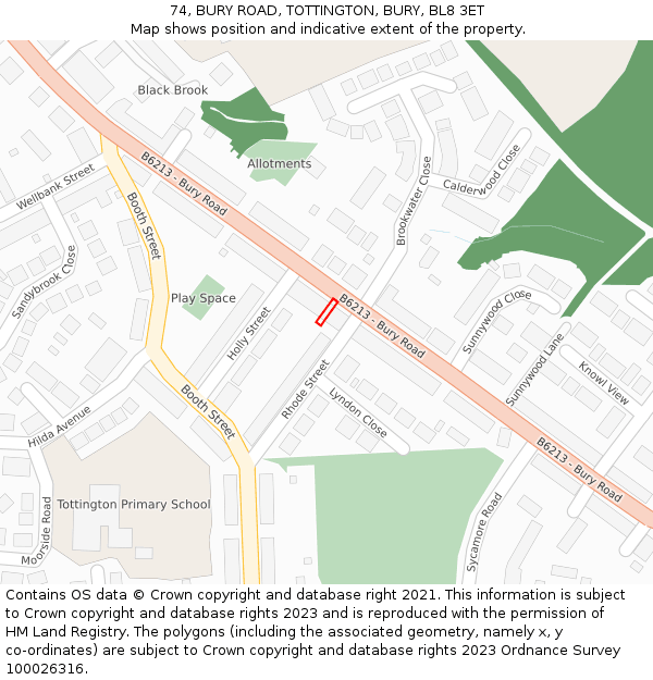 74, BURY ROAD, TOTTINGTON, BURY, BL8 3ET: Location map and indicative extent of plot