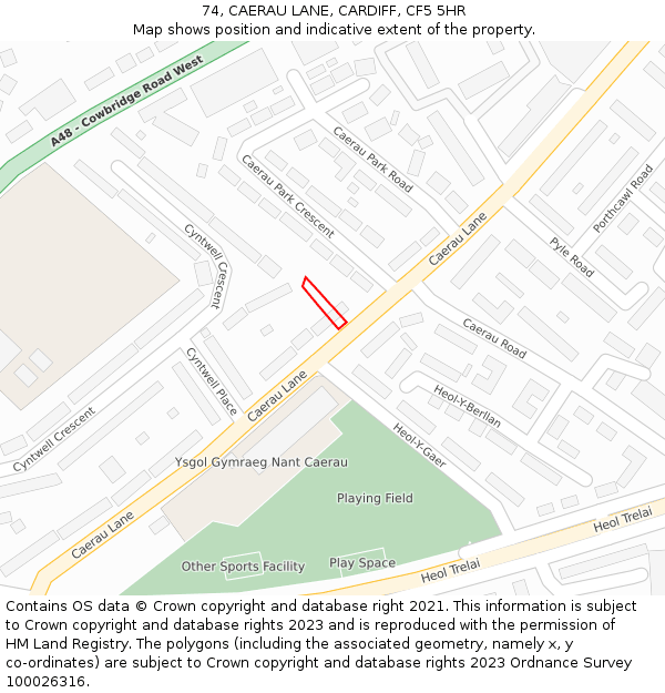 74, CAERAU LANE, CARDIFF, CF5 5HR: Location map and indicative extent of plot