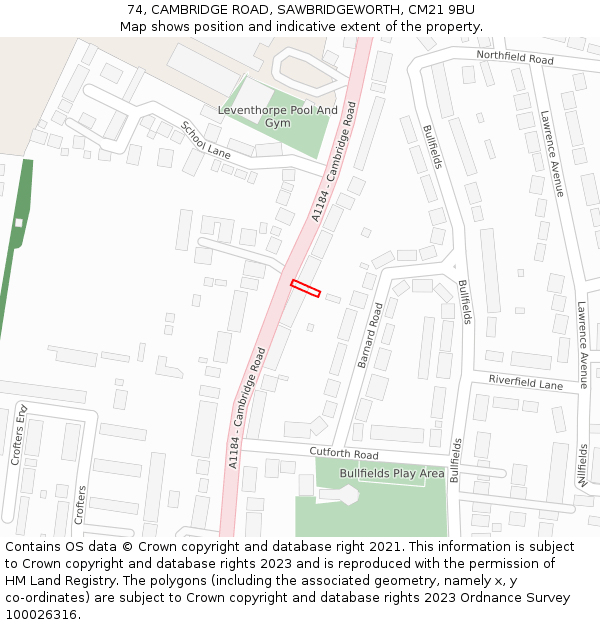 74, CAMBRIDGE ROAD, SAWBRIDGEWORTH, CM21 9BU: Location map and indicative extent of plot