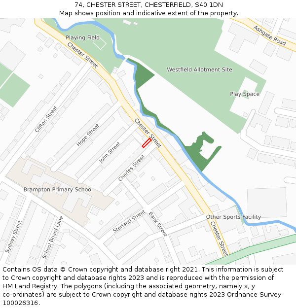 74, CHESTER STREET, CHESTERFIELD, S40 1DN: Location map and indicative extent of plot