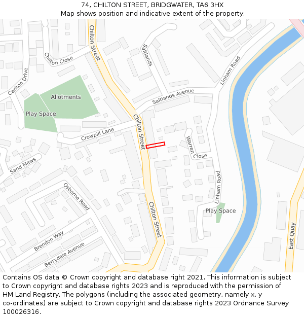 74, CHILTON STREET, BRIDGWATER, TA6 3HX: Location map and indicative extent of plot