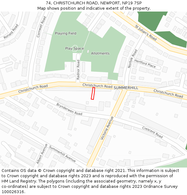 74, CHRISTCHURCH ROAD, NEWPORT, NP19 7SP: Location map and indicative extent of plot