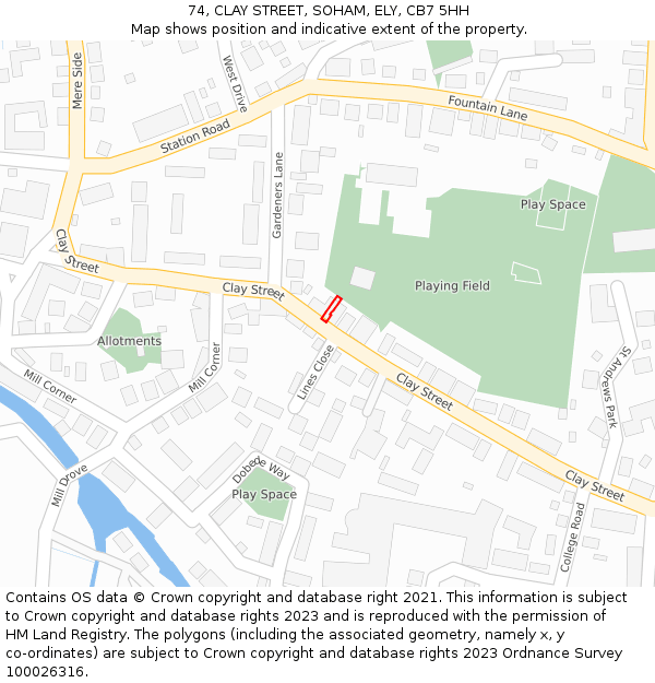 74, CLAY STREET, SOHAM, ELY, CB7 5HH: Location map and indicative extent of plot