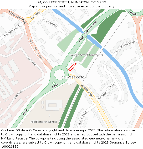 74, COLLEGE STREET, NUNEATON, CV10 7BG: Location map and indicative extent of plot