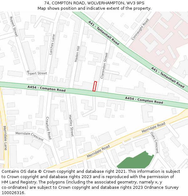 74, COMPTON ROAD, WOLVERHAMPTON, WV3 9PS: Location map and indicative extent of plot