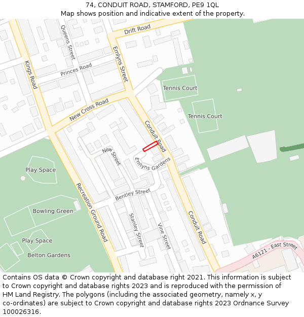 74, CONDUIT ROAD, STAMFORD, PE9 1QL: Location map and indicative extent of plot